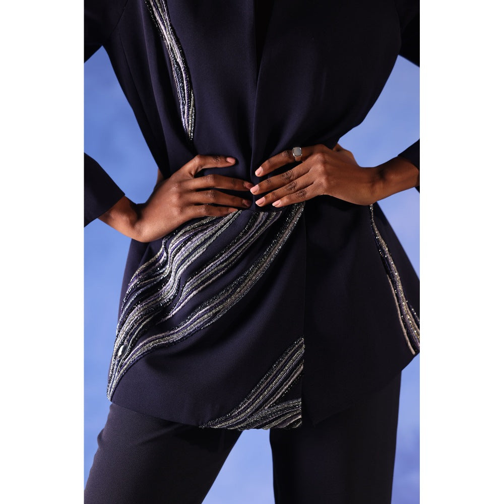 Orthodox Navy Blue Osiris Flare Blazer with Nile-Inspired Embroidery