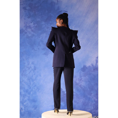 Orthodox Navy Blue Osiris Flare Blazer with Nile-Inspired Embroidery