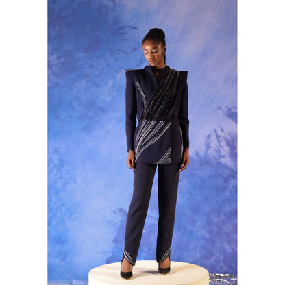 Orthodox Navy Blue Osiris Flare Blazer with Nile-Inspired Embroidery