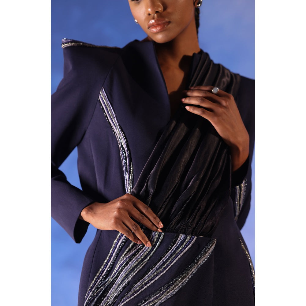 Orthodox Navy Blue Osiris Flare Blazer with Nile-Inspired Embroidery