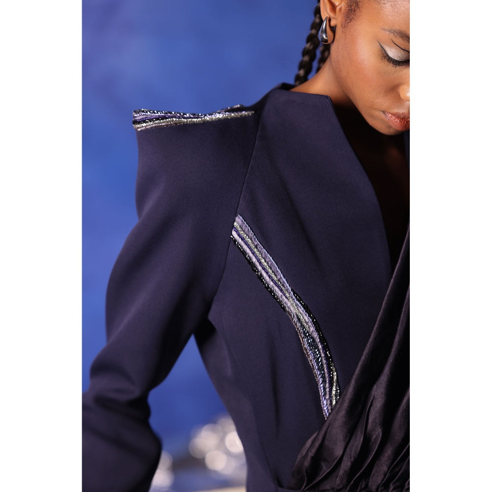 Orthodox Navy Blue Osiris Flare Blazer with Nile-Inspired Embroidery
