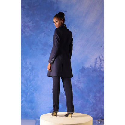 Orthodox Navy Blue Sumptuous Banana Crepe Long Blazer with S-Curve