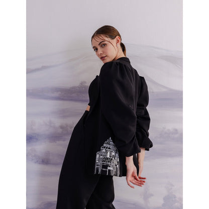 Orthodox Black Puff-Sleeve Blazer with Intricate Embroidery