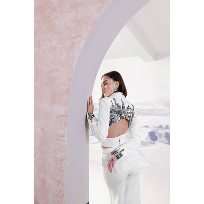 Orthodox White Criss-Cross Front Cropped Blazer