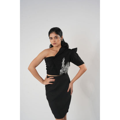 Orthodox Black One-Shoulder Crop Jacket