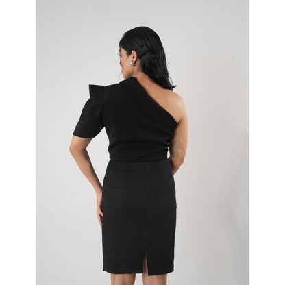 Orthodox Black One-Shoulder Crop Jacket