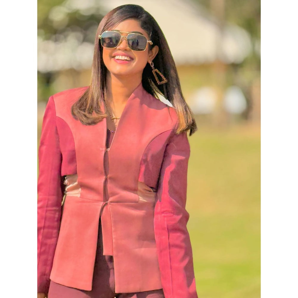 Orthodox Brown Imperial Aura Blazer with Regal Draping