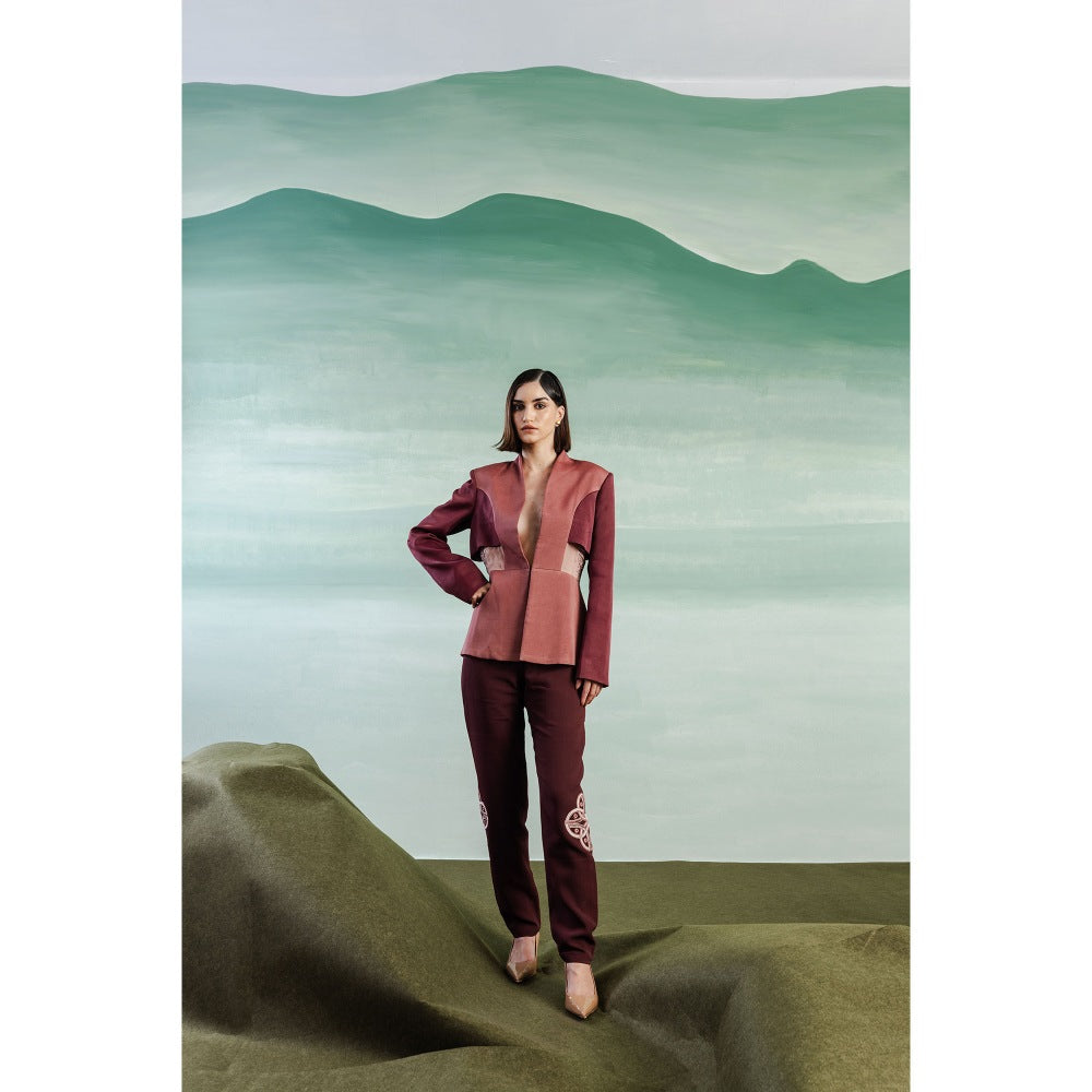 Orthodox Brown Imperial Aura Blazer with Regal Draping