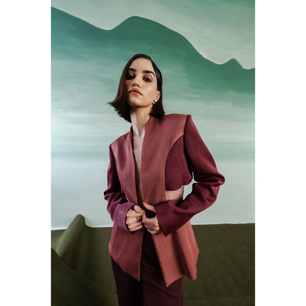 Orthodox Brown Imperial Aura Blazer with Regal Draping