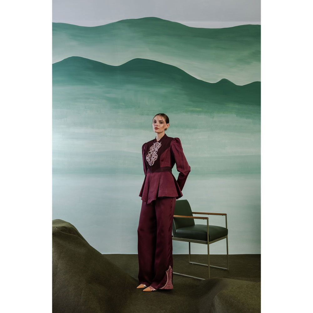 Orthodox Burgundy Celtic-Inspired Luxury Blazer with Modern Flair