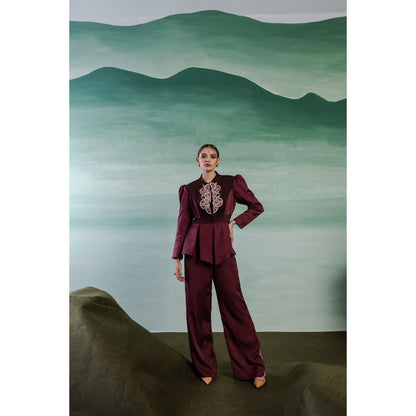 Orthodox Burgundy Celtic-Inspired Luxury Blazer with Modern Flair