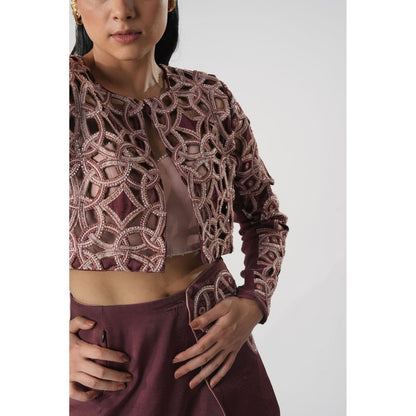 Orthodox Mauve Cutwork Intricate Self Design Cropped Jacket