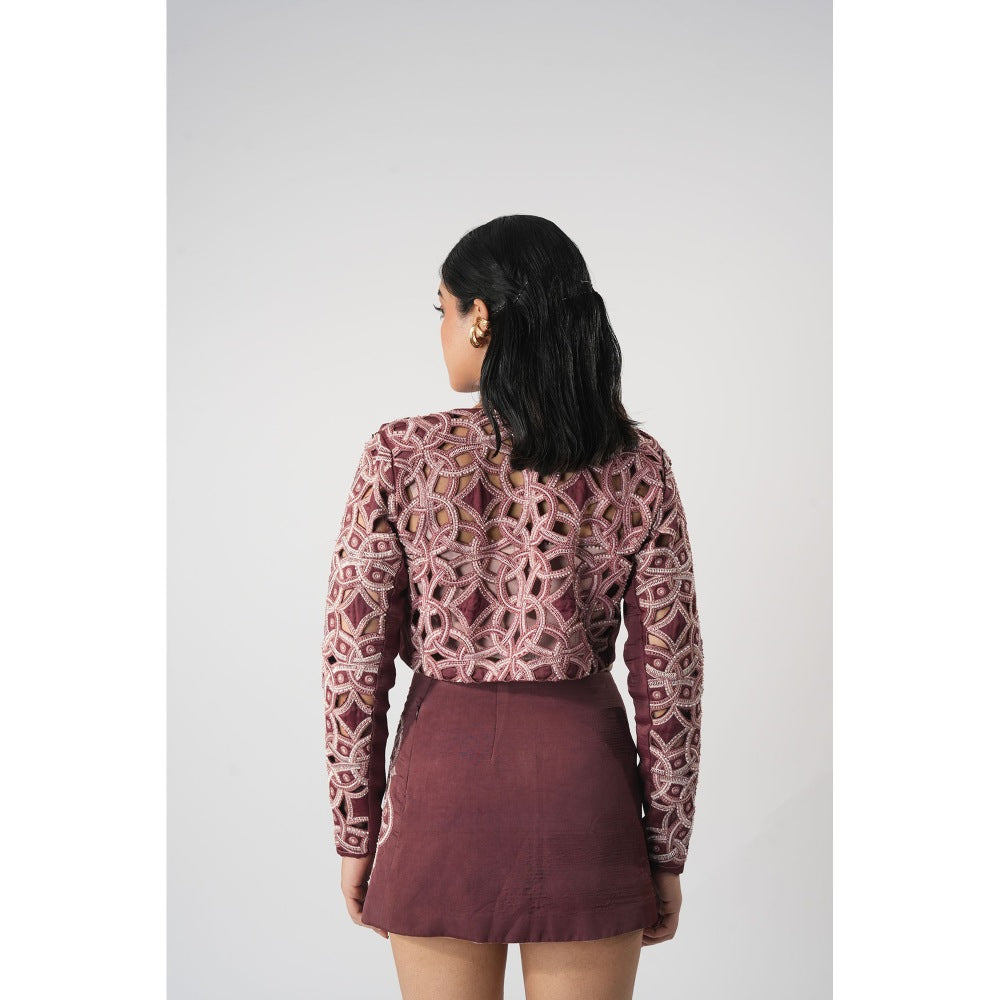 Orthodox Mauve Cutwork Intricate Self Design Cropped Jacket