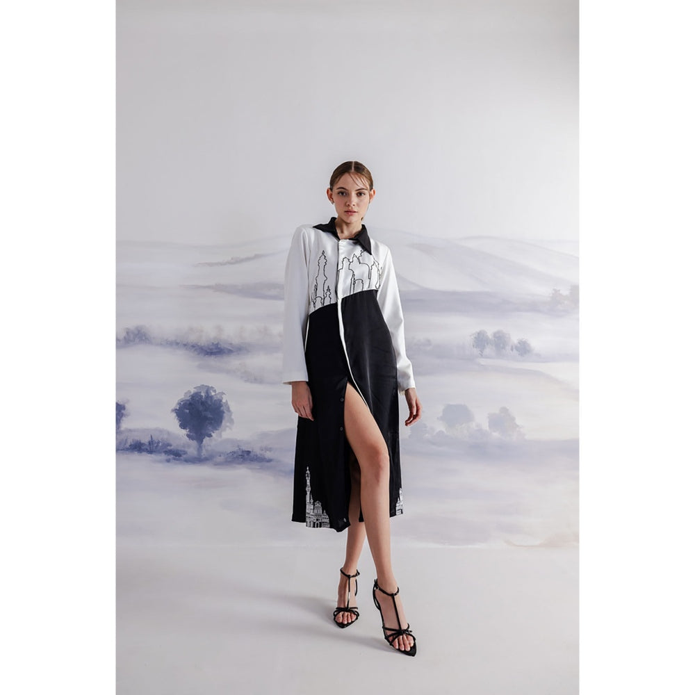 Orthodox White Asymmetrical Banana Dress with Embroidery