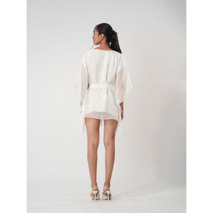 Orthodox White Opulent Organza Crepe Kaftan Style Dress