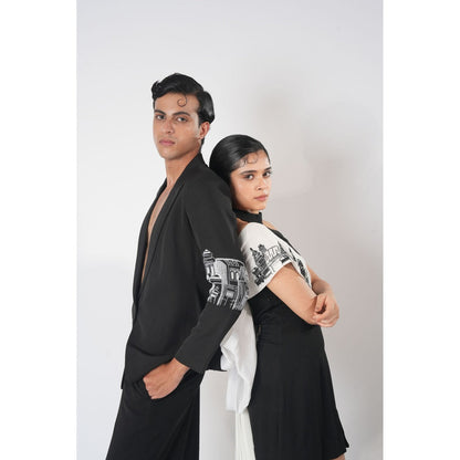 Orthodox Black Sleek Crepe Bodycon Dress with Halter Collar