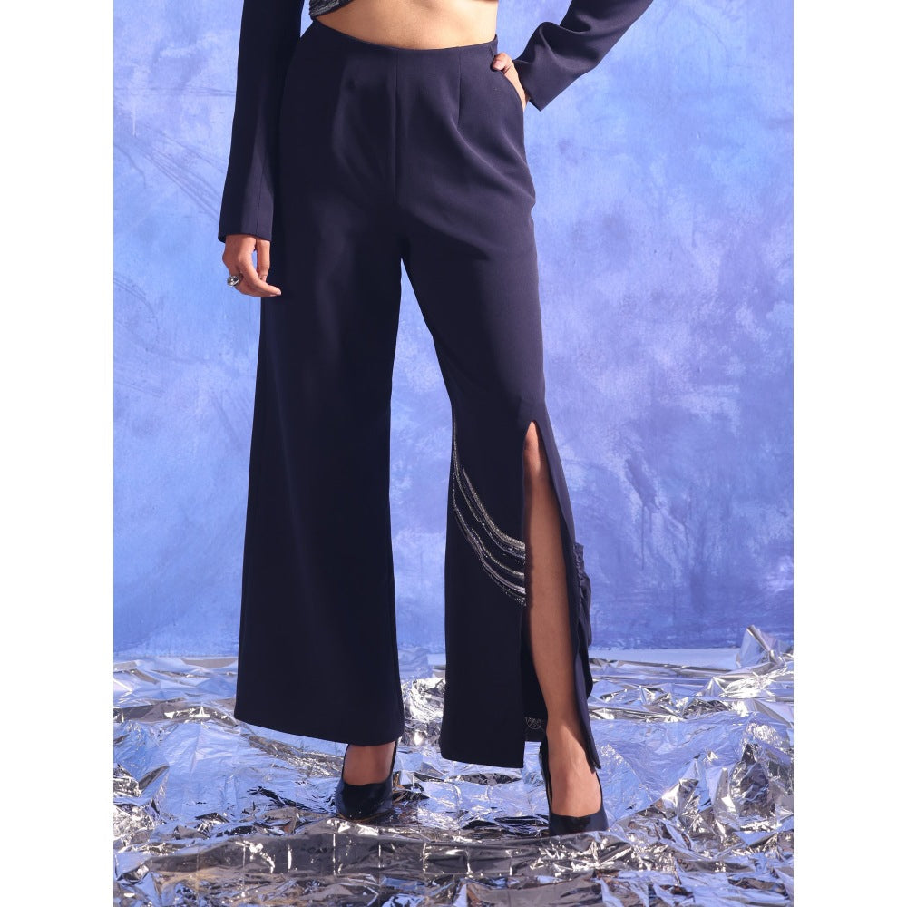 Orthodox Navy Blue Celestial Navy Flared Trousers with Slit