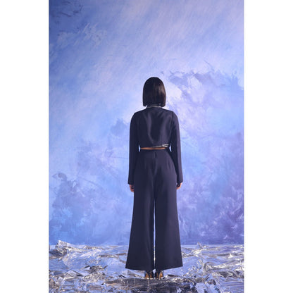 Orthodox Navy Blue Celestial Navy Flared Trousers with Slit