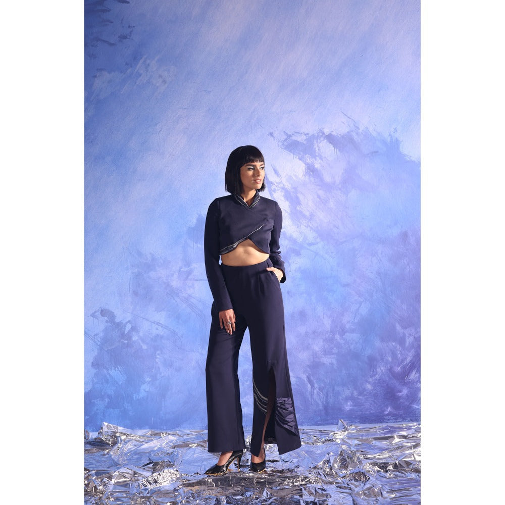 Orthodox Navy Blue Celestial Navy Flared Trousers with Slit