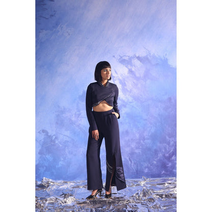 Orthodox Navy Blue Celestial Navy Flared Trousers with Slit