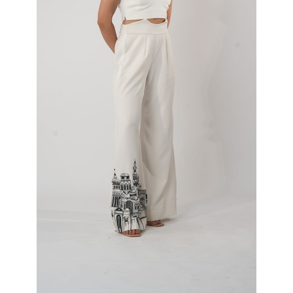 Orthodox White Aurelian Lopsided Trousers with Ancient Charm
