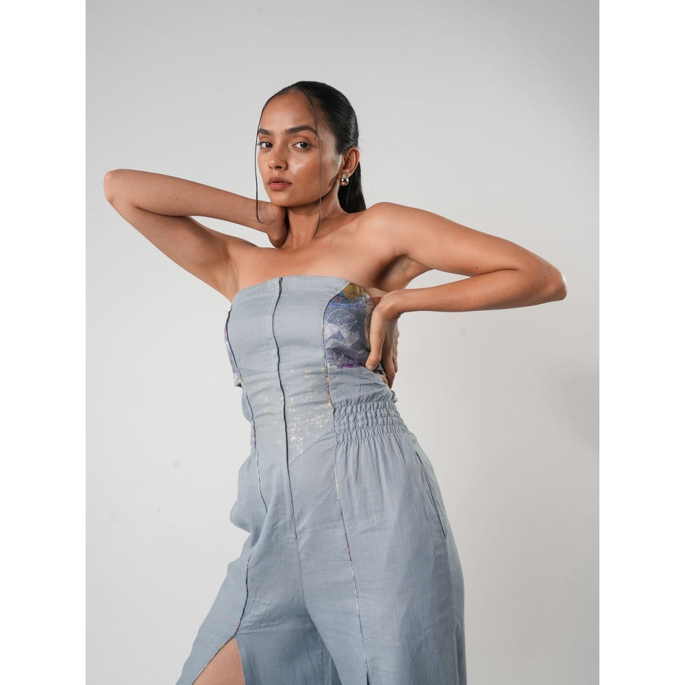 Orthodox Blue Warli Thigh Slits Jumpsuit