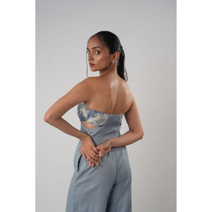 Orthodox Blue Warli Thigh Slits Jumpsuit