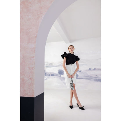 Orthodox Black Banana Crepe Ruffle Sleeves Bodysuit