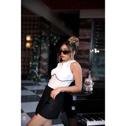 Orthodox White Sleek Bodysuit with Mesh Panels & Trim