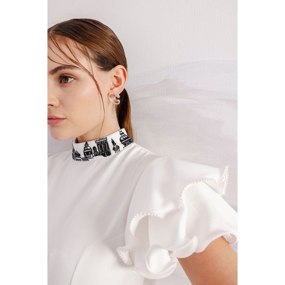 Orthodox White Imperial Flare Toga Bodysuit with Sleeves