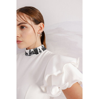 Orthodox White Imperial Flare Toga Bodysuit with Sleeves