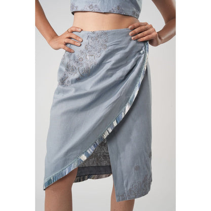 Orthodox Blue Hemp & Bamboo Pencil Knee Length Skirt