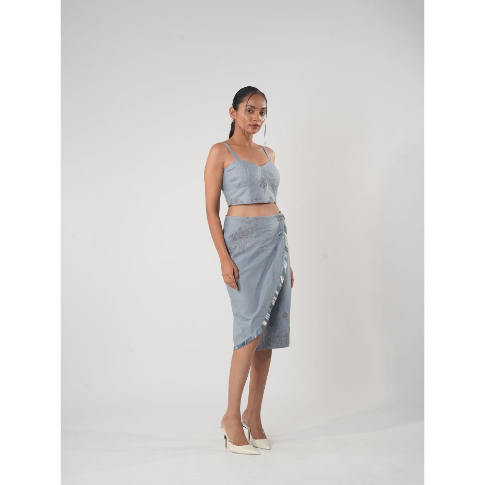 Orthodox Blue Hemp & Bamboo Pencil Knee Length Skirt