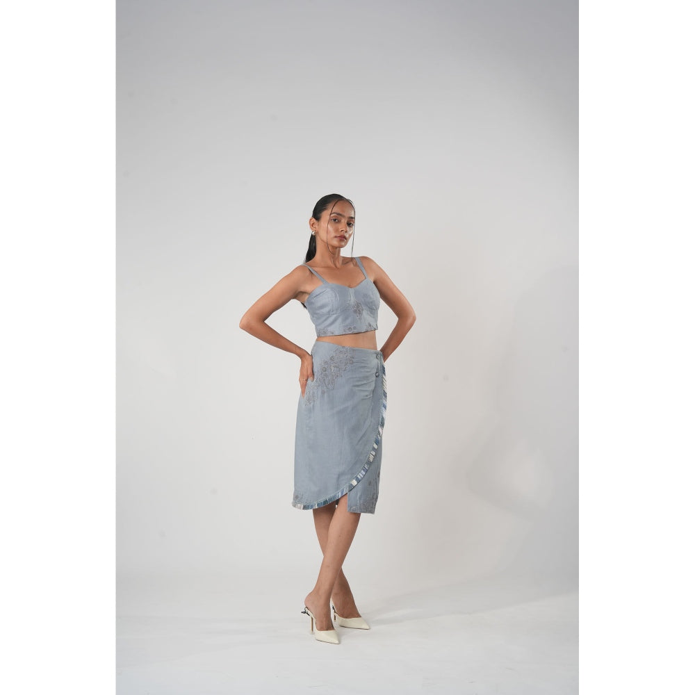 Orthodox Blue Hemp & Bamboo Pencil Knee Length Skirt