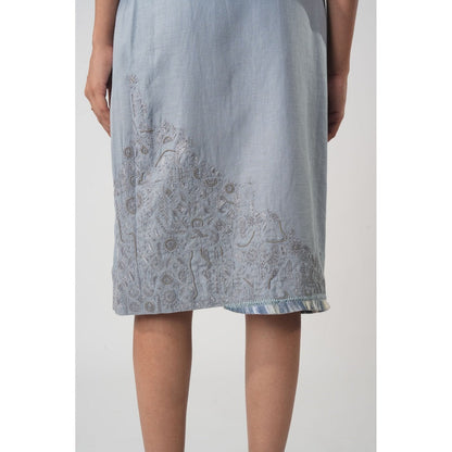 Orthodox Blue Hemp & Bamboo Pencil Knee Length Skirt