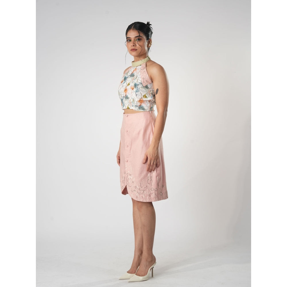 Orthodox Pink Tulip Silhouette Skirt with Warli Motifs