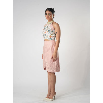 Orthodox Pink Tulip Silhouette Skirt with Warli Motifs