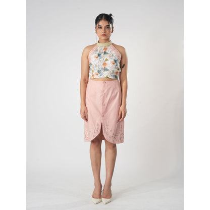 Orthodox Pink Tulip Silhouette Skirt with Warli Motifs