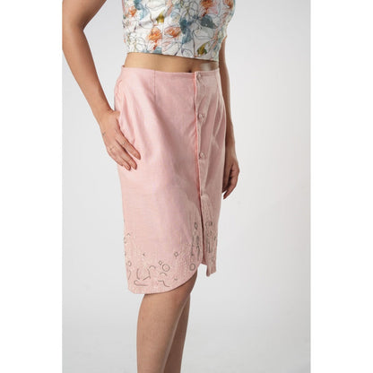 Orthodox Pink Tulip Silhouette Skirt with Warli Motifs