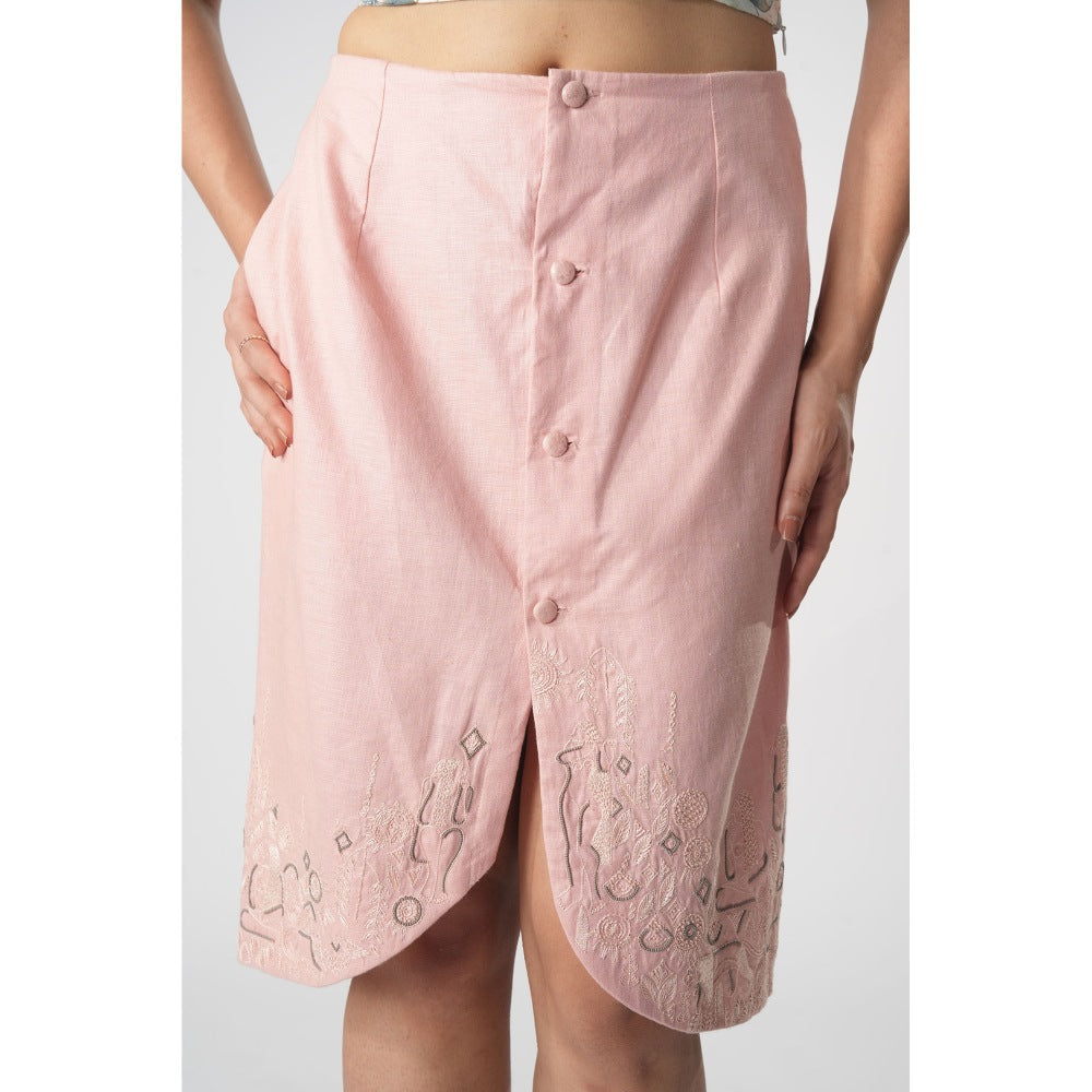 Orthodox Pink Tulip Silhouette Skirt with Warli Motifs