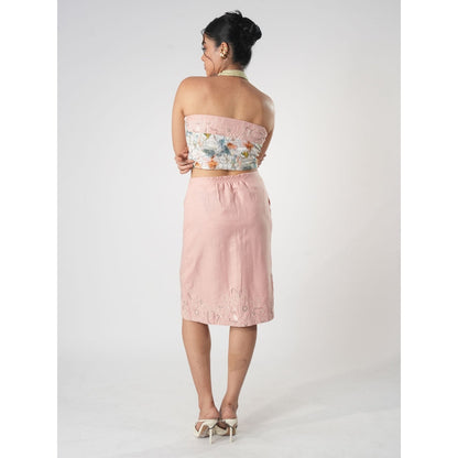 Orthodox Pink Tulip Silhouette Skirt with Warli Motifs