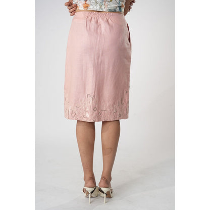 Orthodox Pink Tulip Silhouette Skirt with Warli Motifs
