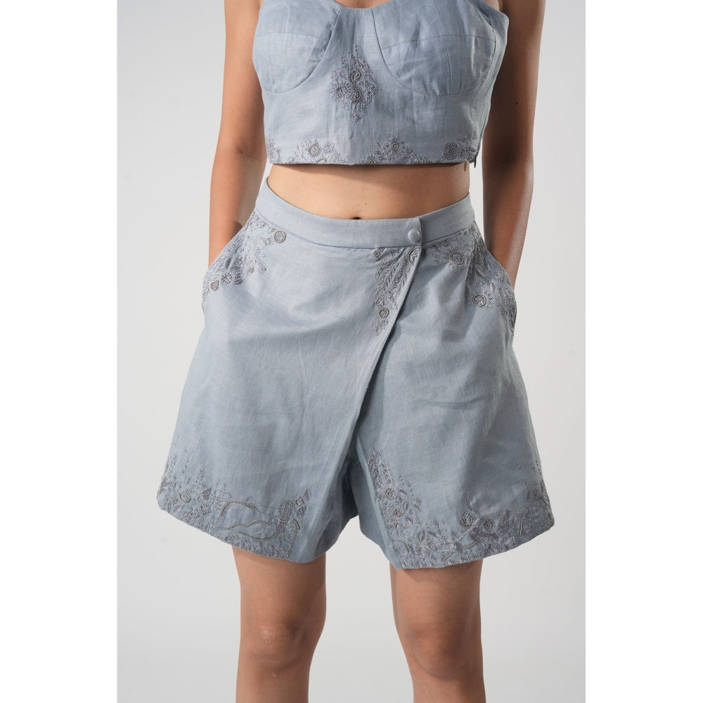 Orthodox Blue Warli Skorts with Button-Holding Pattern