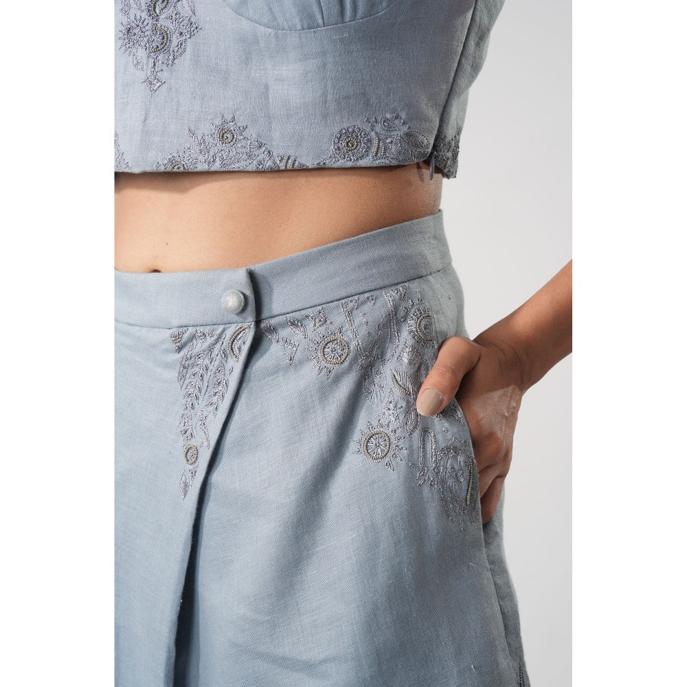Orthodox Blue Warli Skorts with Button-Holding Pattern