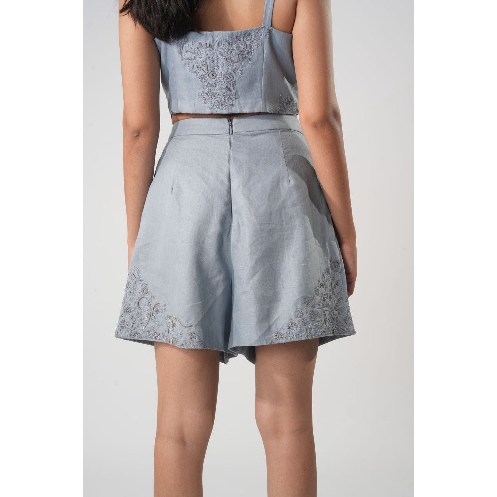 Orthodox Blue Warli Skorts with Button-Holding Pattern
