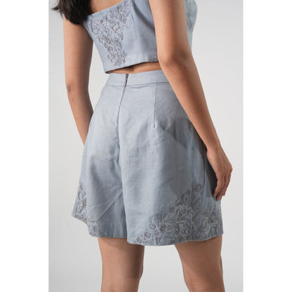 Orthodox Blue Warli Skorts with Button-Holding Pattern