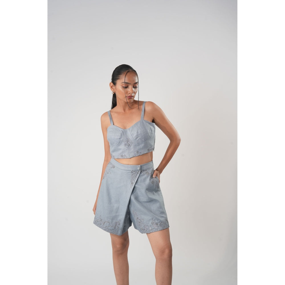 Orthodox Blue Warli Skorts with Button-Holding Pattern