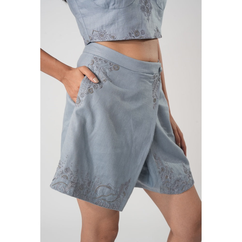 Orthodox Blue Warli Skorts with Button-Holding Pattern