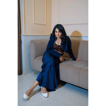 Orthodox Navy Blue Isis Twilight Drape Maxi Skirt In Satin