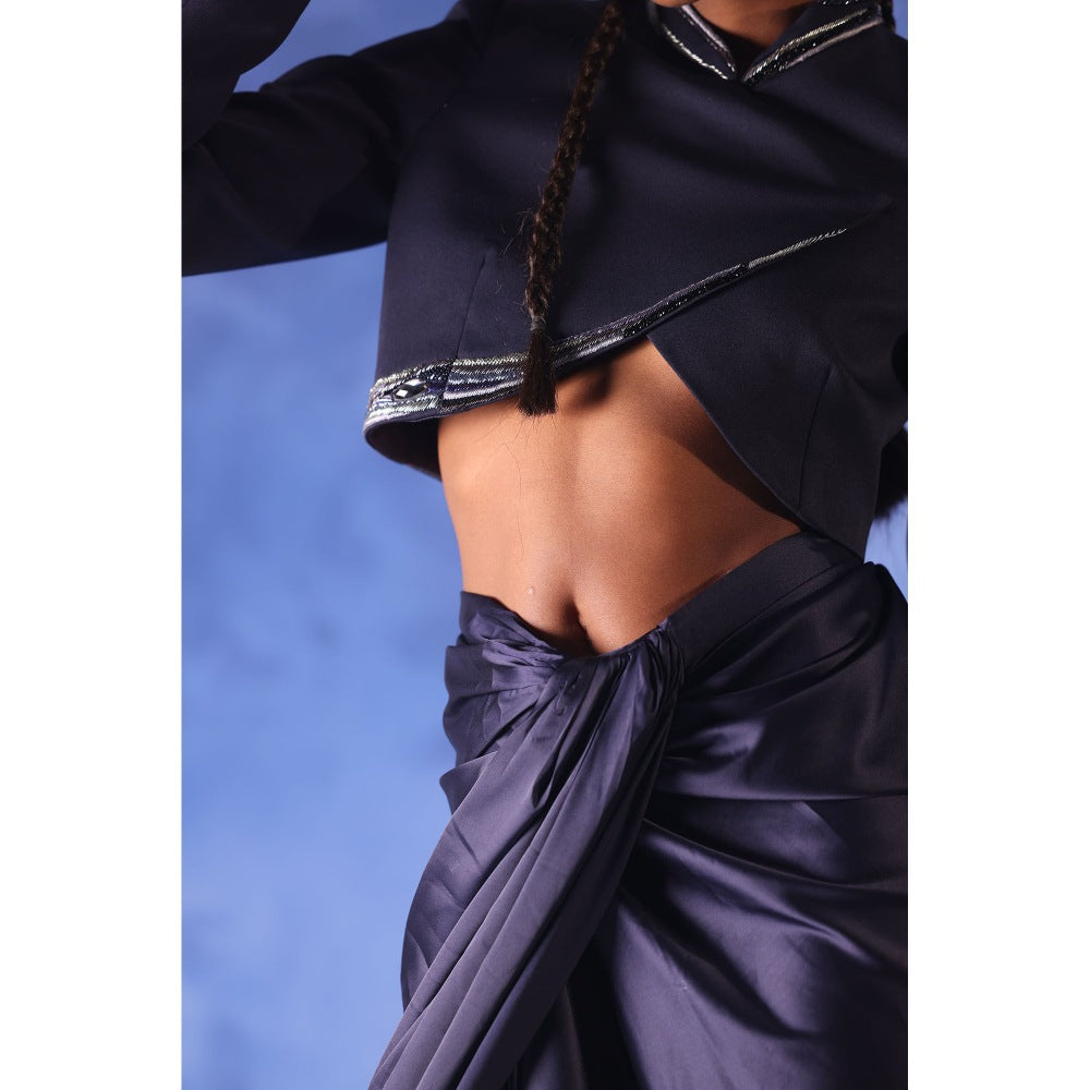 Orthodox Navy Blue Isis Twilight Drape Maxi Skirt In Satin